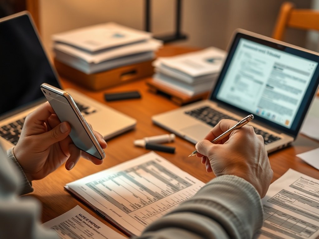 Pessoa organizando suas contas no smartphone